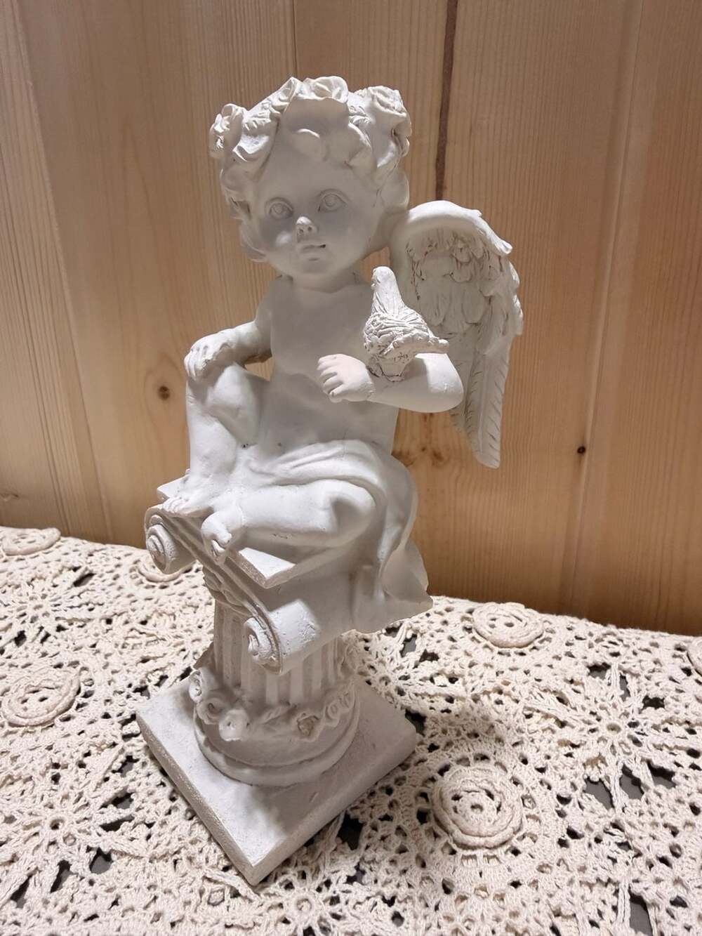 Renaissance Victorian Roman Angel Cherub Column Statue Figure Mantel Home Decor